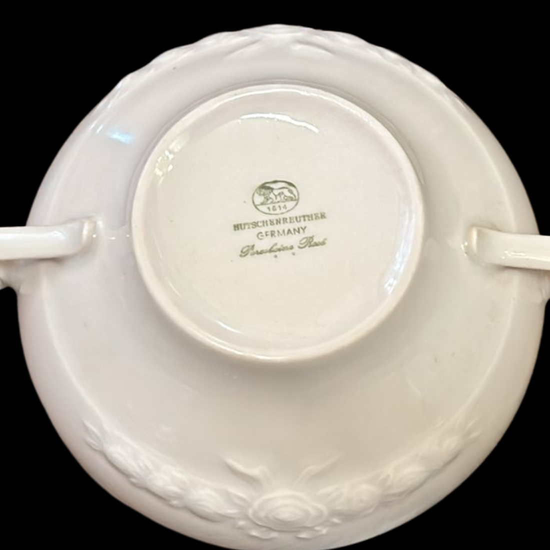 Hutschenreuther Porcelaine Rose: Suppentasse mit Unterteller (9534449221956)