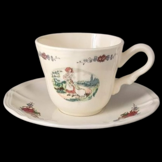 Sarreguemines Obernai France: Kaffeetasse / Tasse mit Unterteller - Gans (15239183008068)