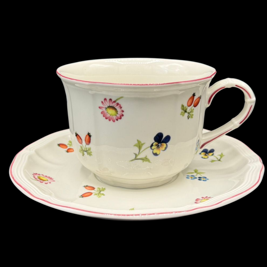 Villeroy & Boch Petite Fleur: Jumbotasse / Frühstückstasse mit Unterteller - neuwertig (7121059479689)
