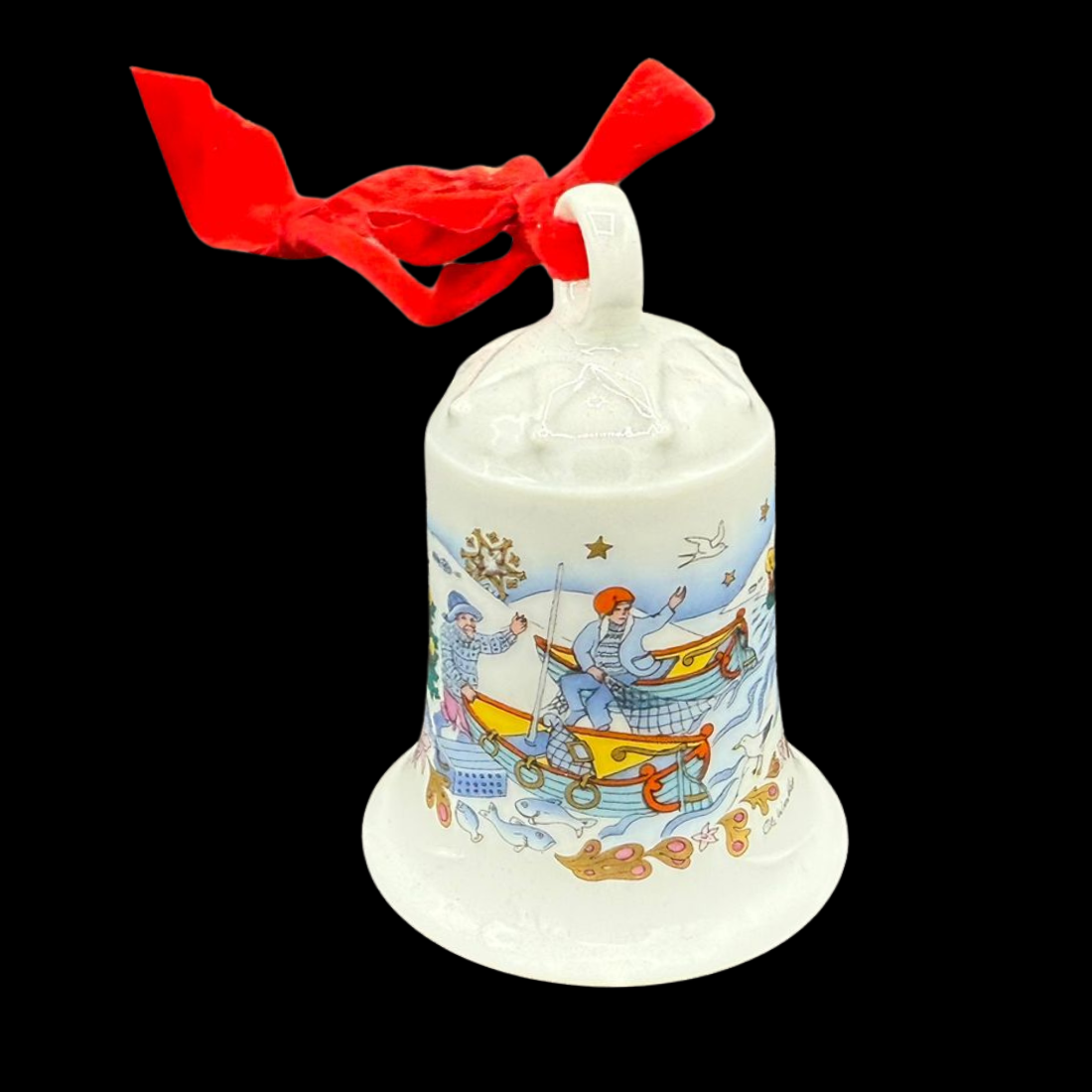 Hutschenreuther Weihnachtsglocke: 1984 Fischerdorf - neu und in OVP (15295407358276)