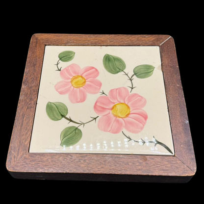 Villeroy & Boch Wildrose: Untersetzer / Fliese mit Holzumrandung - gebraucht