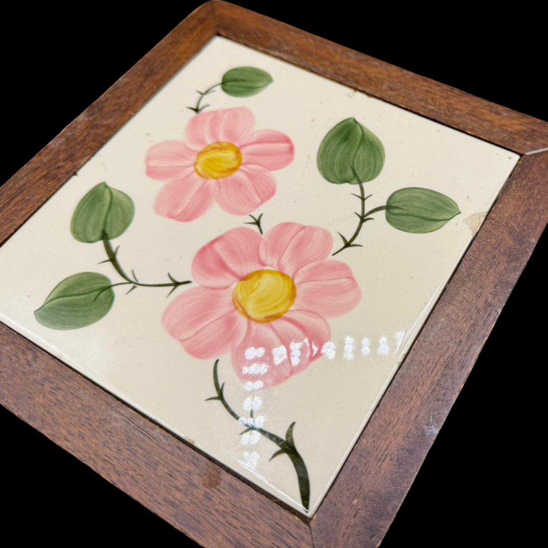 Villeroy & Boch Wildrose: Untersetzer / Fliese mit Holzumrandung - gebraucht