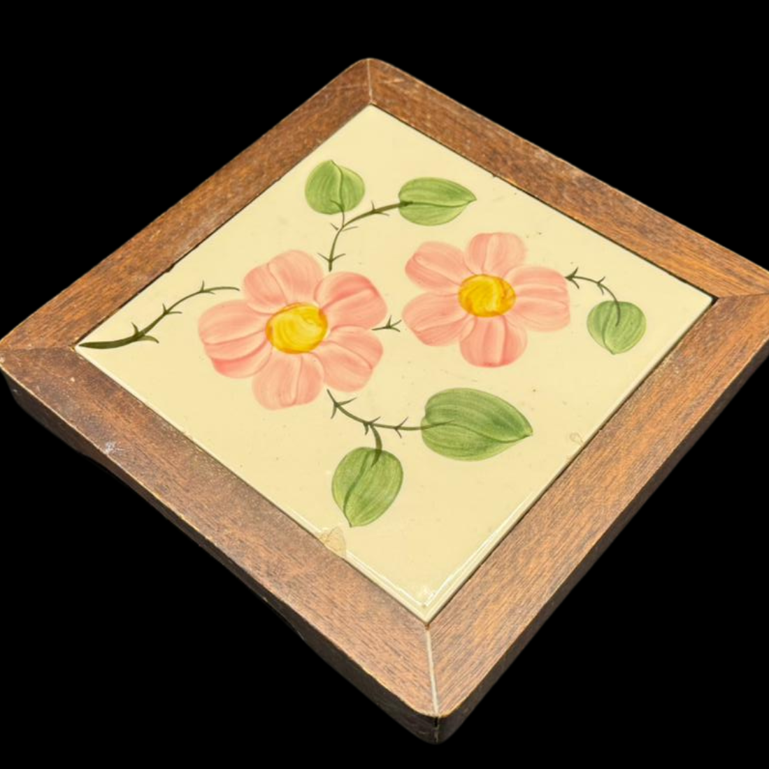 Villeroy & Boch Wildrose: Untersetzer / Fliese mit Holzumrandung - gebraucht