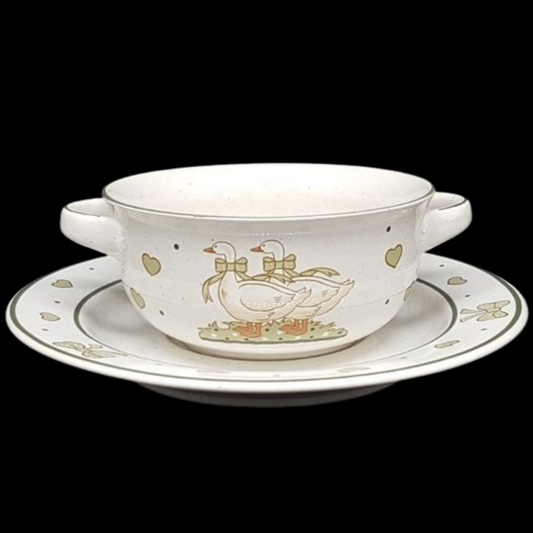 Pfalzkeramik Gänseglück: Suppentasse / Tasse mit Unterteller - neuwertig