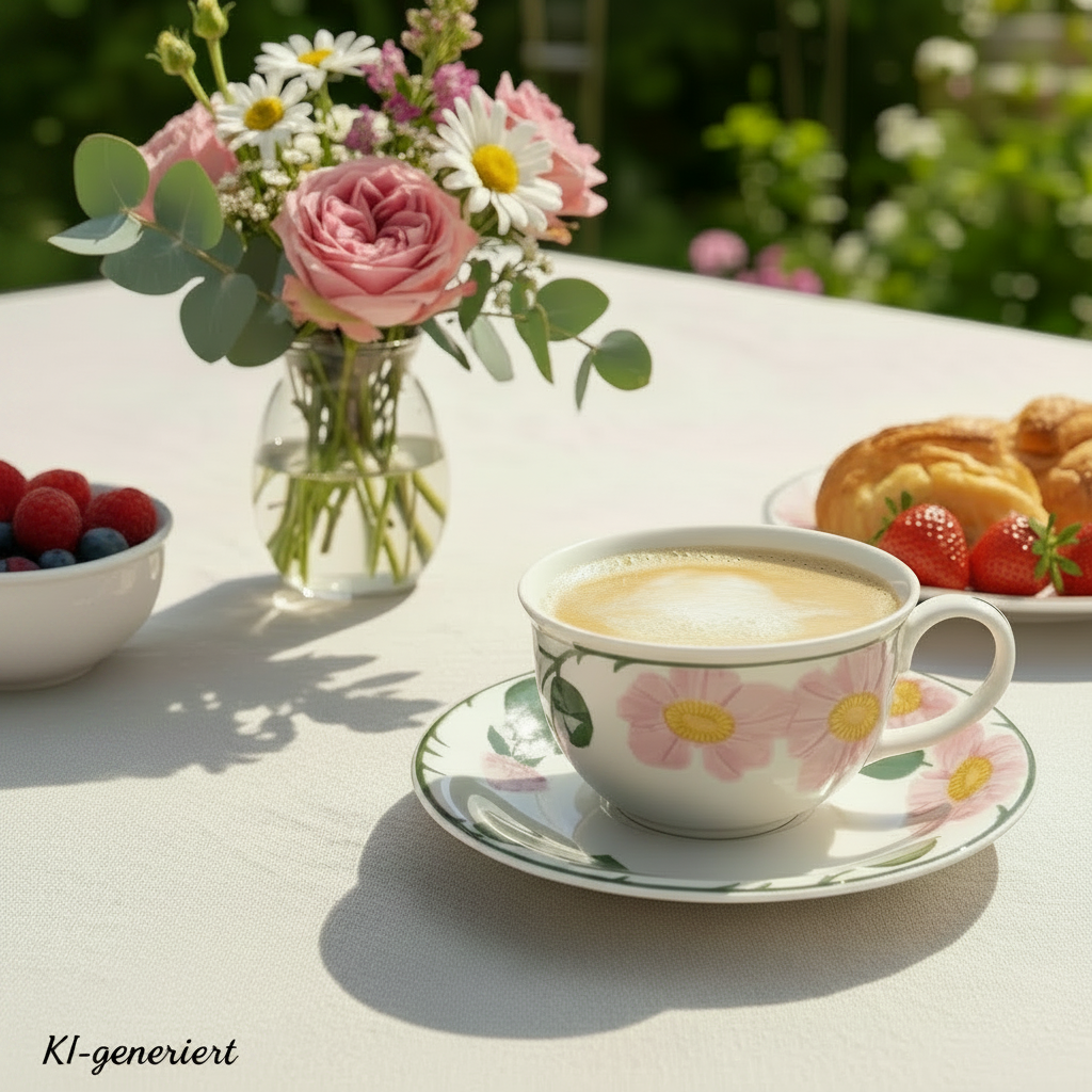 Villeroy & Boch Wildrose: Jumbotasse / Cappuccinotasse / Frühstückstasse Charm mit Unterteller