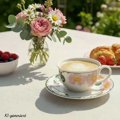 Villeroy & Boch Wildrose: Jumbotasse / Cappuccinotasse / Frühstückstasse Charm mit Unterteller