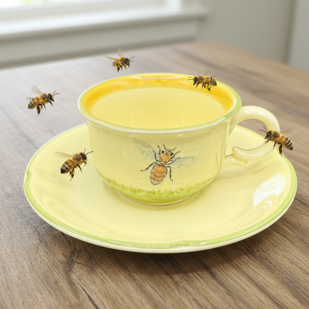 Zellerkeramik Biene: Mokkatasse / Espressotasse mit Unterteller