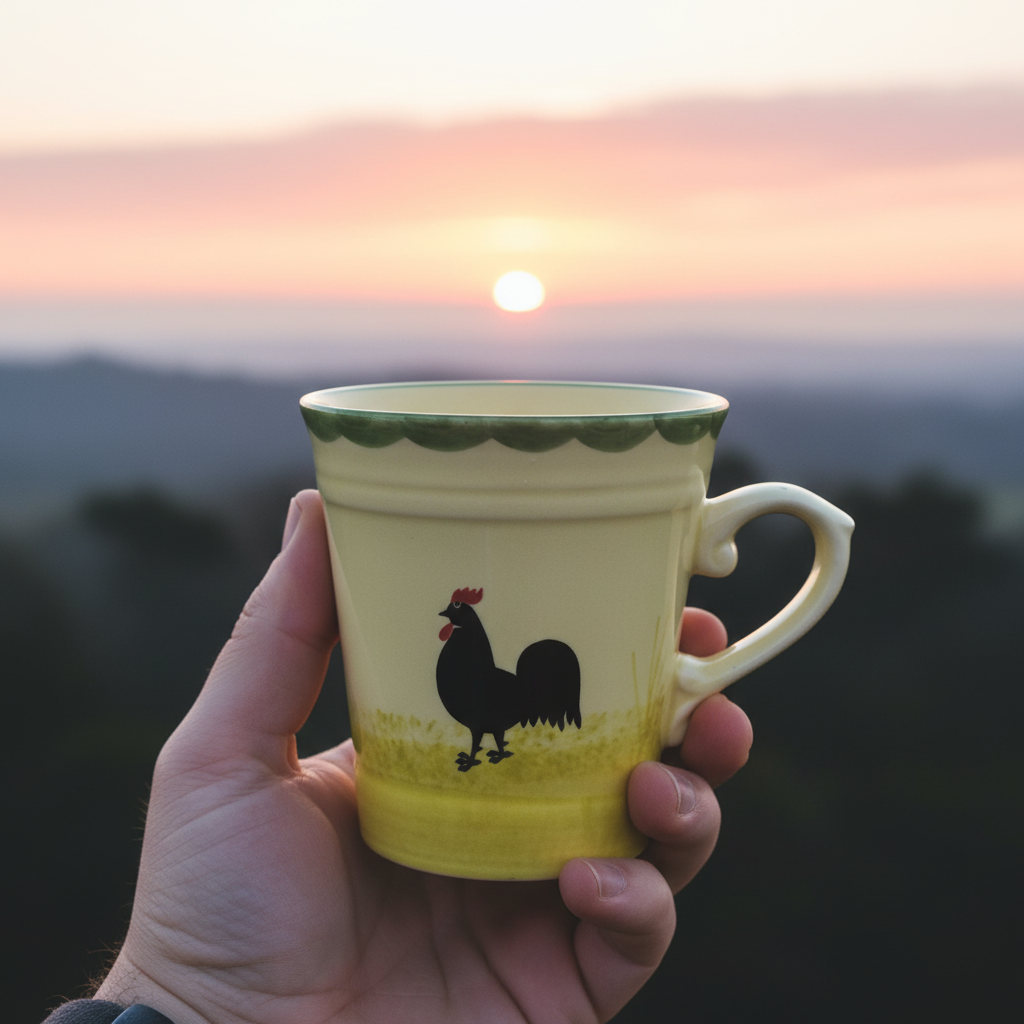 Zeller Keramik Hahn und Henne: Kaffeetasse / Kaffeebecher - hell / neu