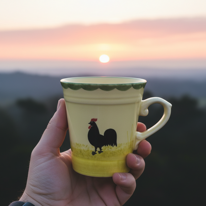 Zeller Keramik Hahn und Henne: Kaffeetasse / Kaffeebecher - hell / neu