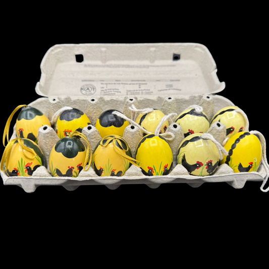 Deko-Eier für den Osterstrauch: Motiv Hahn und Henne - mit Aufhänger