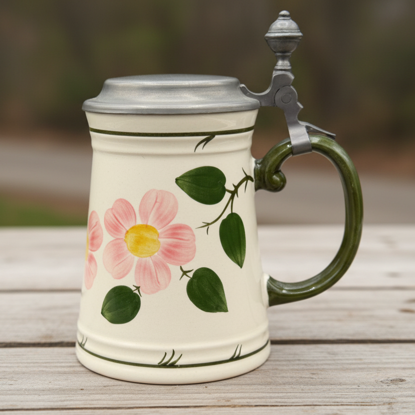 Villeroy & Boch Wildrose: Bierkrug / Krug / Humpen mit Zinndeckel - neuwertig