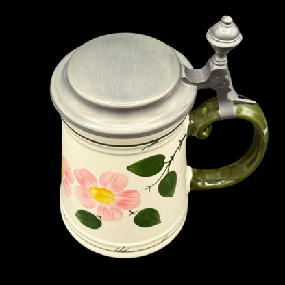 Villeroy & Boch Wildrose: Bierkrug / Krug / Humpen mit Zinndeckel - neuwertig