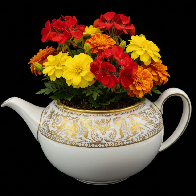 Wedgwood Gold Florentine: Teekanne / Kanne - nur Deko bzw zum Beplanzen