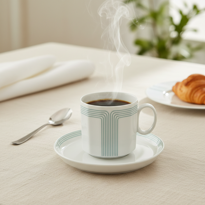 Rosenthal Polygon Linienband: Kaffeetasse / Tasse mit Unterteller