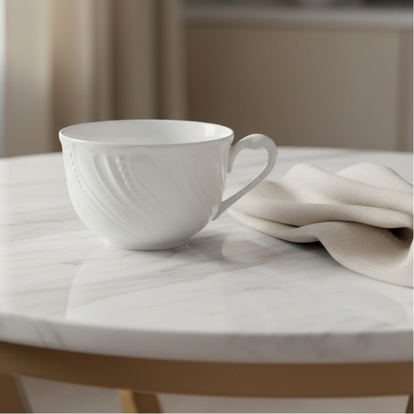 Royal Limoges Ocean le blanc / weiß: Jumbotasse / Frühstückstasse / Milchkaffeetasse