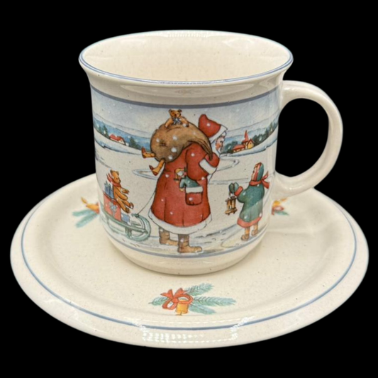 Pfalzkeramik Winterzeit: Henkelbecher / Kaffeebecher mit Unterteller