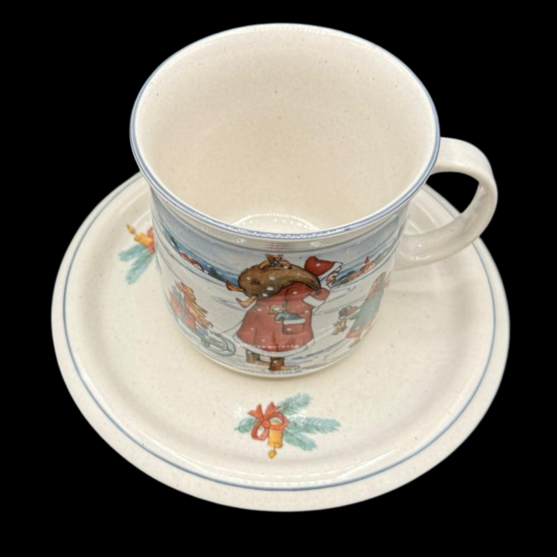 Pfalzkeramik Winterzeit: Henkelbecher / Kaffeebecher mit Unterteller