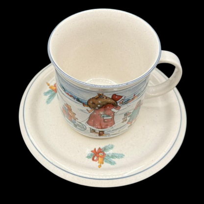 Pfalzkeramik Winterzeit: Henkelbecher / Kaffeebecher mit Unterteller