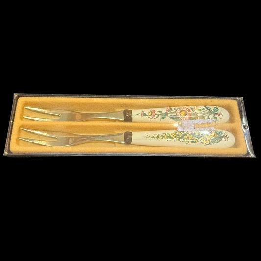 Villeroy & Boch Botanica: 2x Vorlegegabel / Fleischgabel mit Porzellangriff - in Ovp (Besteck)