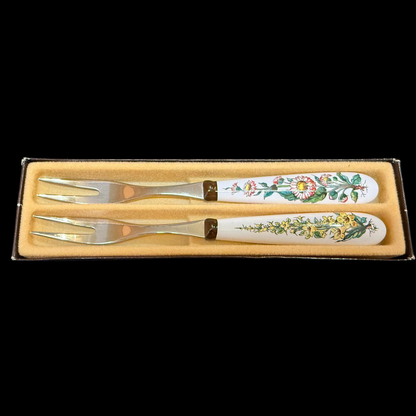 Villeroy & Boch Botanica: 2x Vorlegegabel / Fleischgabel mit Porzellangriff - in Ovp (Besteck)