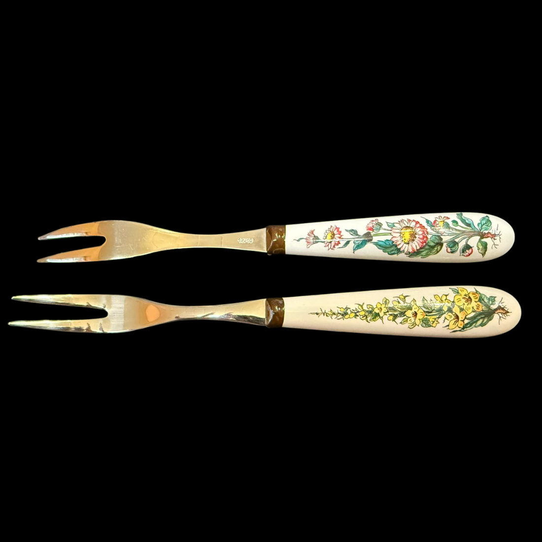 Villeroy & Boch Botanica: 2x Vorlegegabel / Fleischgabel mit Porzellangriff - in Ovp (Besteck)