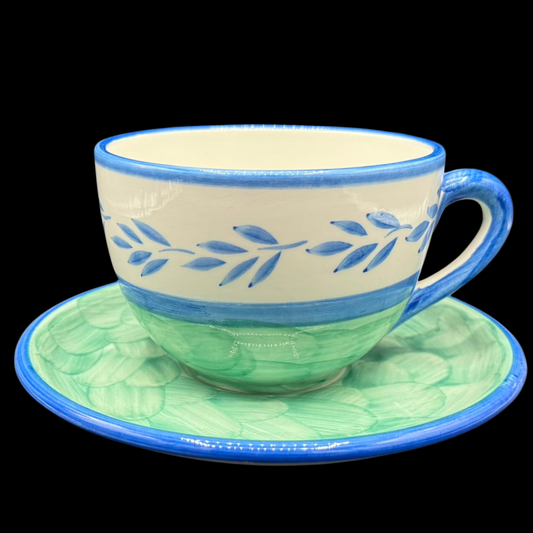 Villeroy & Boch Gallo Switch 3 Portugal: Jumbotasse / Cappuccinotasse / Frühstückstasse mit Unterteller, Blue Leaves