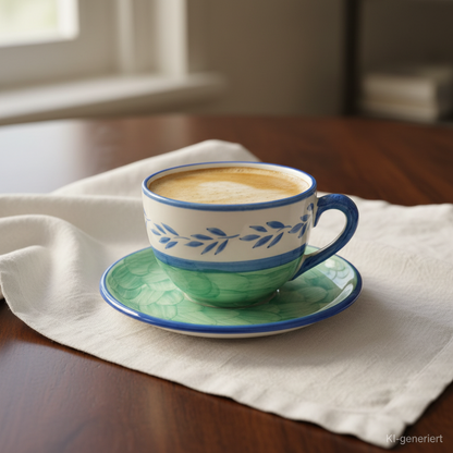 Villeroy & Boch Gallo Switch 3 Portugal: Jumbotasse / Cappuccinotasse / Frühstückstasse mit Unterteller, Blue Leaves