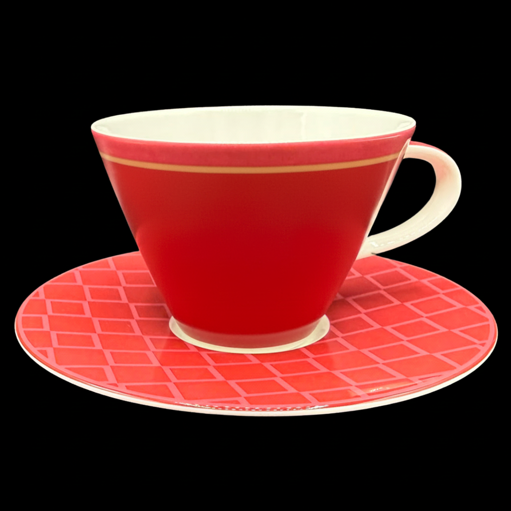 Villeroy & Boch Caffé Club Floral: Cappuchinotasse / Frühstückstasse mit Unterteller - rot