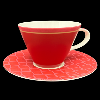 Villeroy & Boch Caffé Club Floral: Cappuchinotasse / Frühstückstasse mit Unterteller - rot