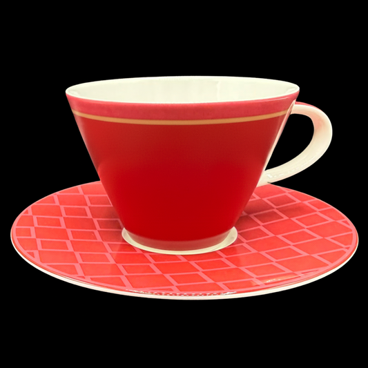 Villeroy & Boch Caffé Club Floral: Cappuchinotasse / Frühstückstasse mit Unterteller - rot