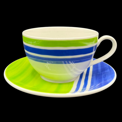 Rosenthal Casual: Jumbotasse / Frühstückstasse / Cappuccinotasse mit Unterteller - Pesto Stripes