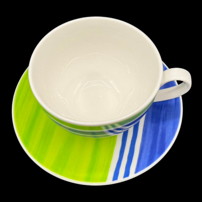 Rosenthal Casual: Jumbotasse / Frühstückstasse / Cappuccinotasse mit Unterteller - Pesto Stripes