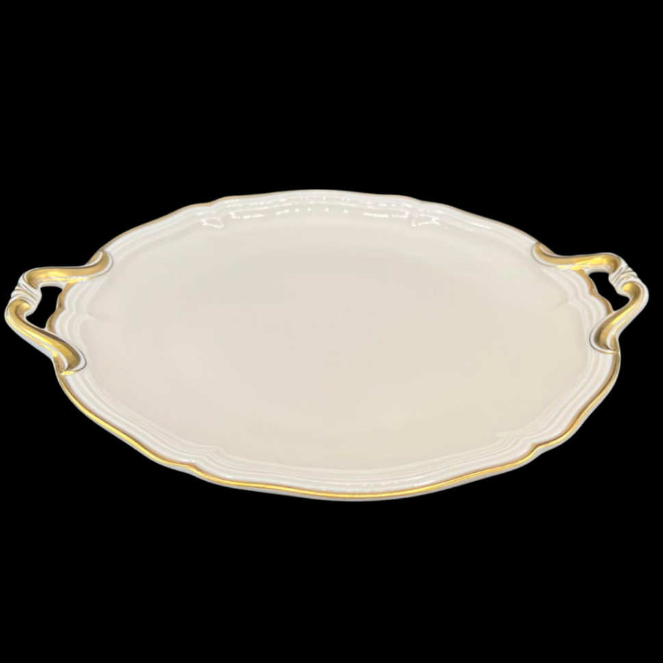 Rosenthal Chippendale: Tortenplatte / Kuchenplatte / Servierplatte / Platte mit Griffen und Goldrand