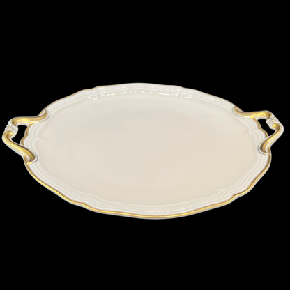 Rosenthal Chippendale: Tortenplatte / Kuchenplatte / Servierplatte / Platte mit Griffen und Goldrand