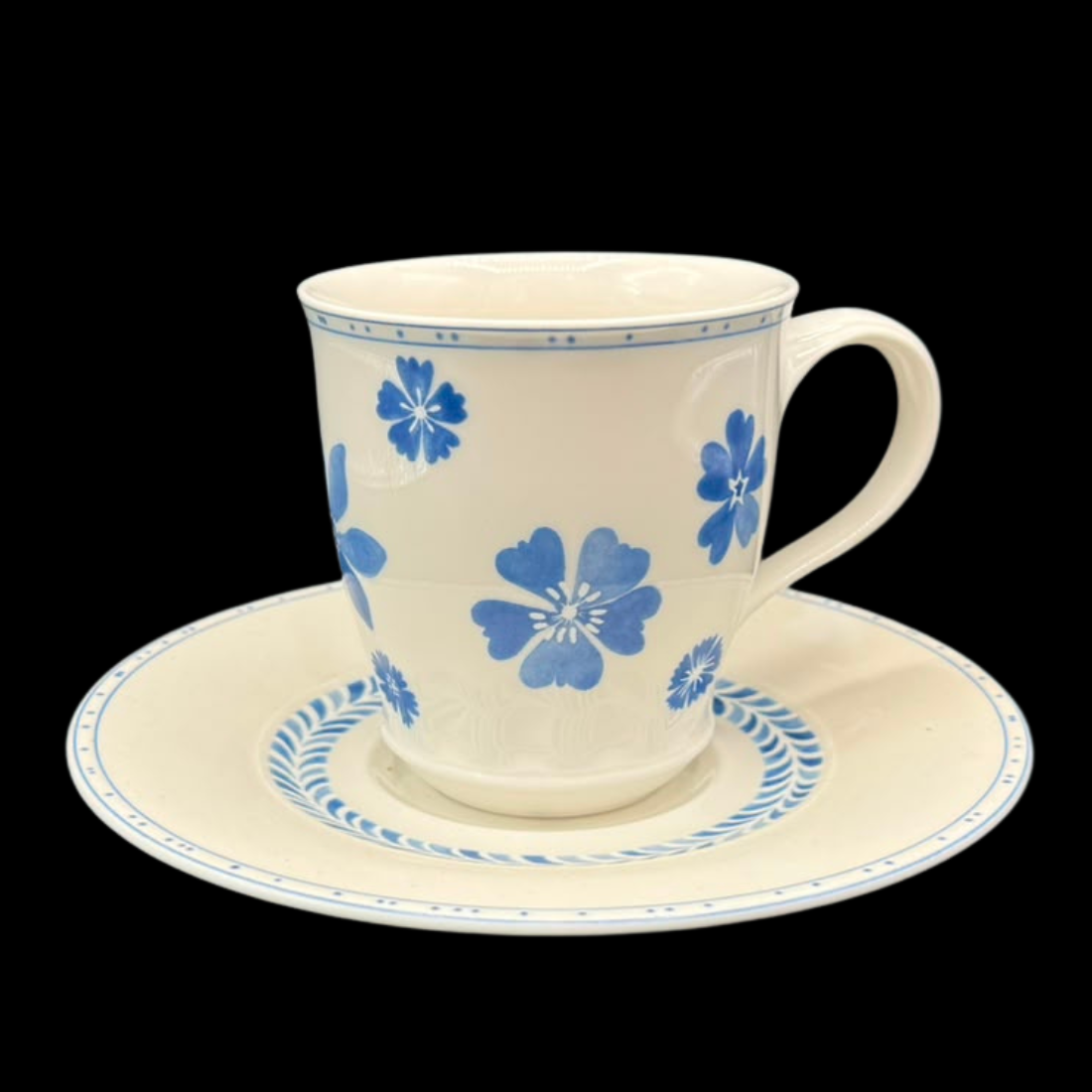Villeroy & Boch Farmhouse Touch Blueflowers: Henkelbecher / Kaffeebecher mit Unterteller