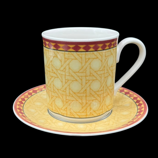 Villeroy & Boch Switch Plantation: Henkelbecher / Kaffeebecher mit Unterteller Safran