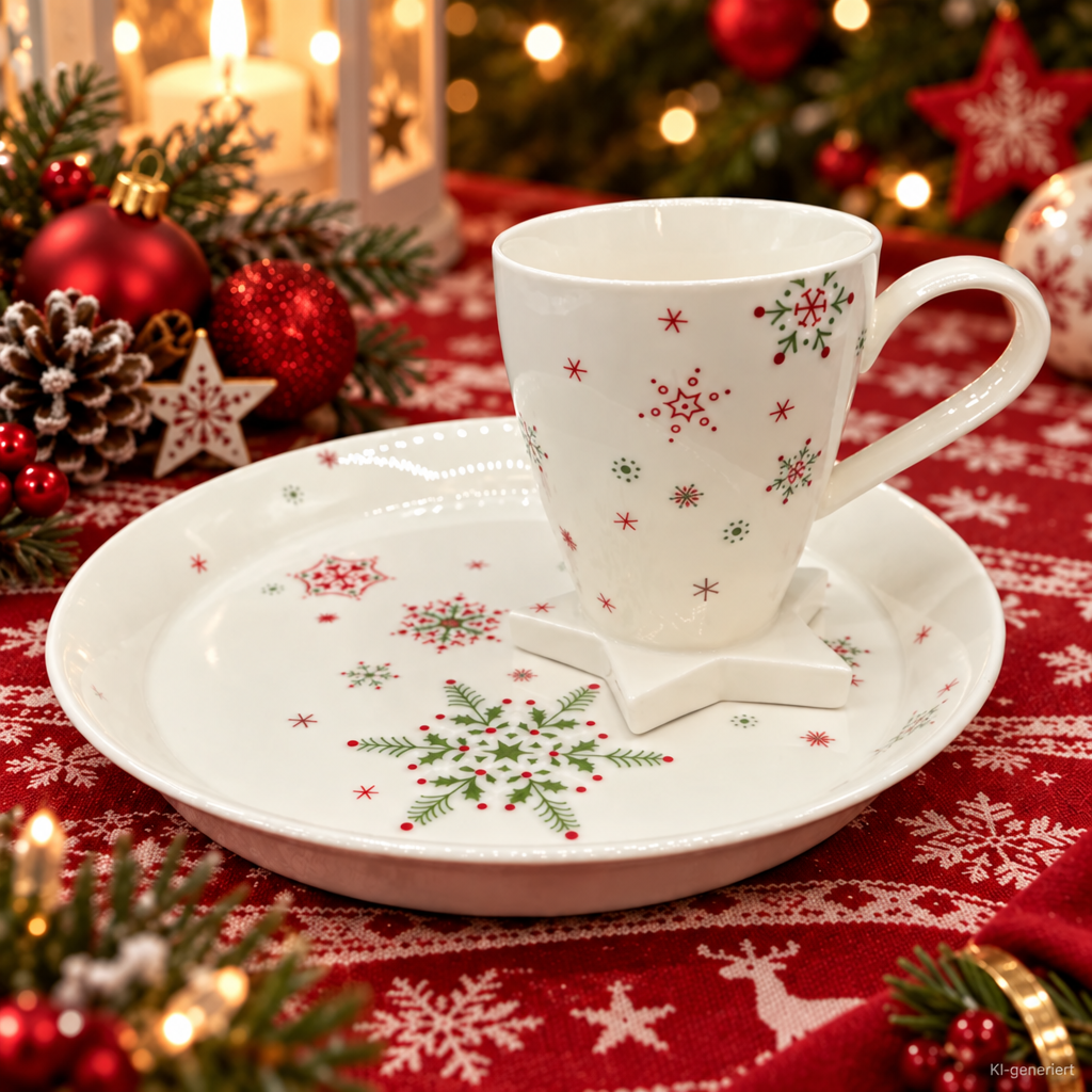 Villeroy & Boch New Modern Christmas: Henkelbecher / Kaffeebecher mit Gebäckteller