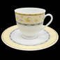Winterling Ornamente gelb: Kaffeetasse / Tasse mit Unterteller (15007436734788)