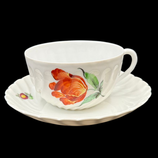 Nymphenburg Welle gerippt: Teetasse / Tasse mit Unterteller - Motiv 23 (15113733472580)