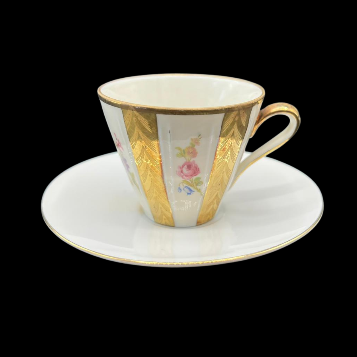 Winterling Blumenmuster mit Goldrand: Mokkatasse / Espressotasse mit Unterteller