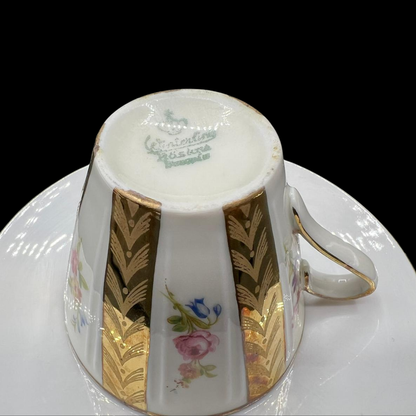 Winterling Blumenmuster mit Goldrand: Mokkatasse / Espressotasse mit Unterteller