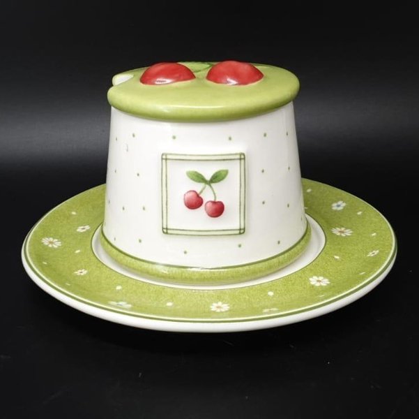 Villeroy & Boch Farmers Spring: Marmeladedose / Geleedose mit Unterteller - neu