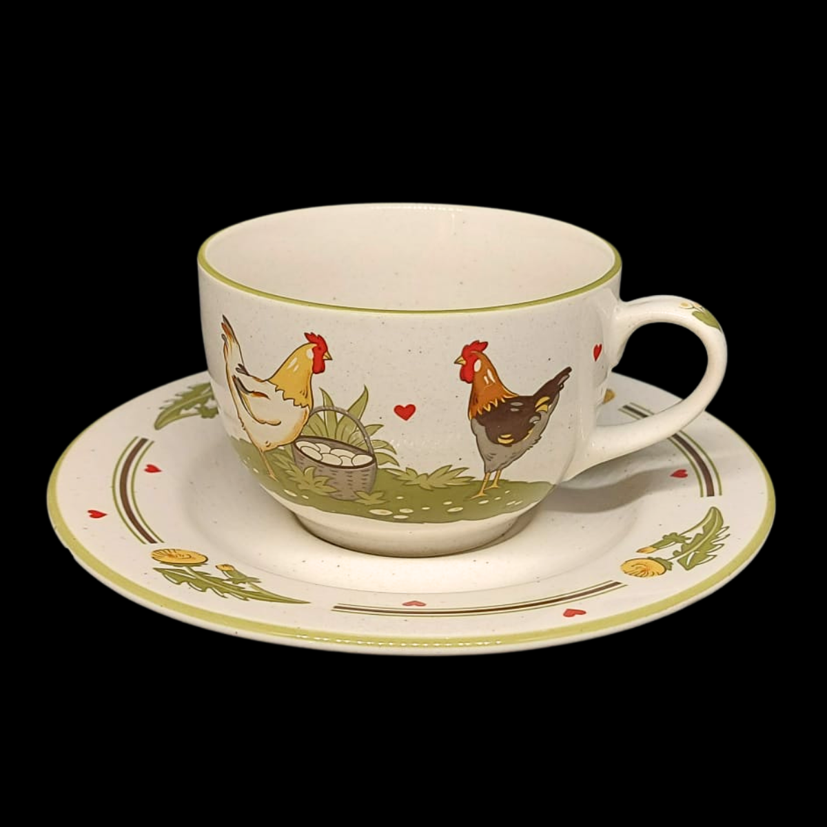 Pfalzkeramik Glückliche Hühner: Kaffeetasse / Teetasse mit Unterteller Motiv 2 (8729109004612)