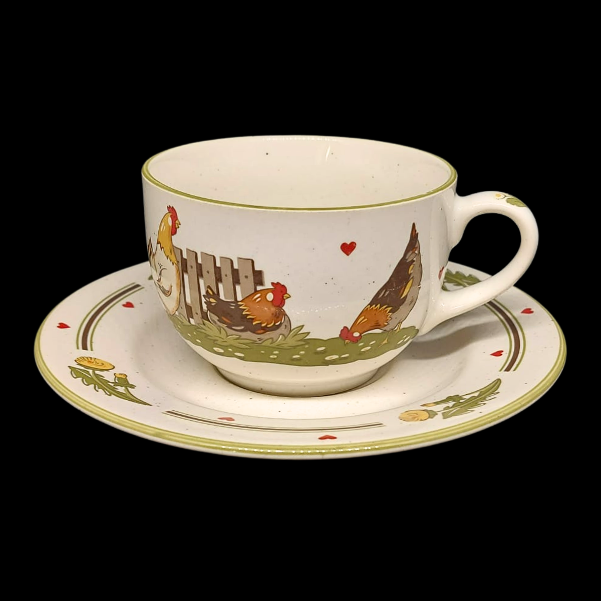 Pfalzkeramik Glückliche Hühner: Kaffeetasse / Teetasse mit Unterteller Motiv 4 (8729120866628)