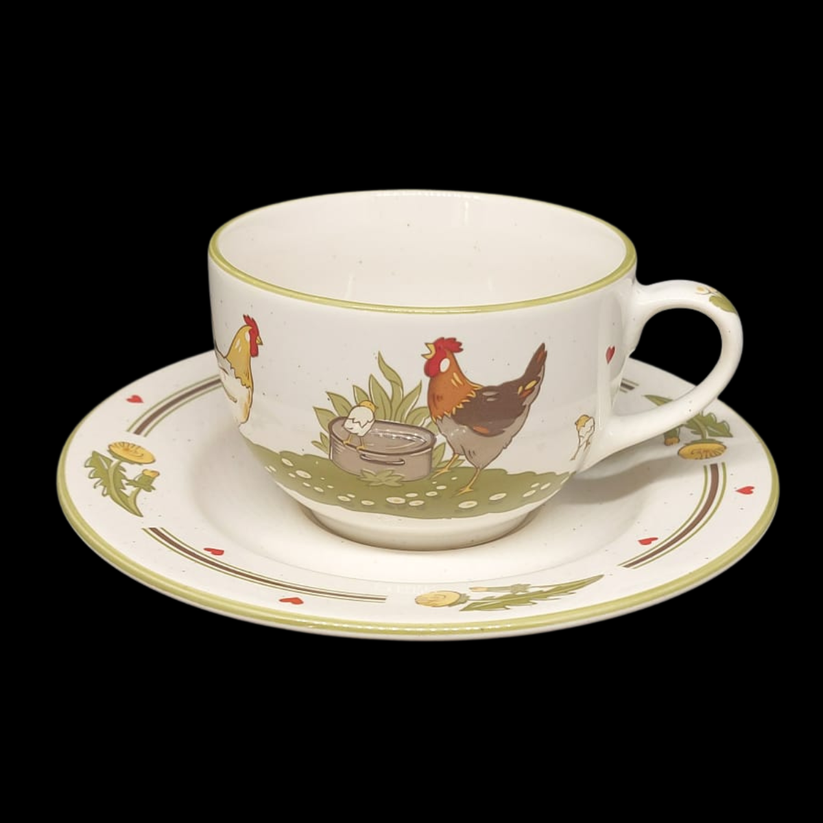 Pfalzkeramik Glückliche Hühner: Kaffeetasse / Teetasse mit Unterteller Motiv 6 (8729116901700)