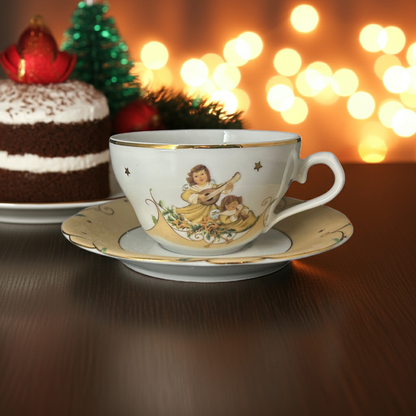 Goebel Weihnachtsgeschirr: Kaffeetasse / Tasse mit Unterteller Engel - neu und unbenutzt