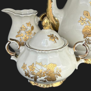 Bavaria goldener Blumenstrauß: Kaffeekanne, Milchkännchen und Zuckerdose im Set (9053584064836)