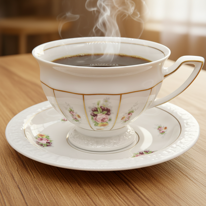 Rosenthal Classic Maria Poesie: Kaffeetasse / Tasse mit Unterteller (geschlossener Fuß)