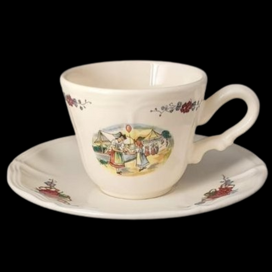 Sarreguemines Obernai France: Kaffeetasse / Tasse mit Unterteller - Luftballon (15239191232836)