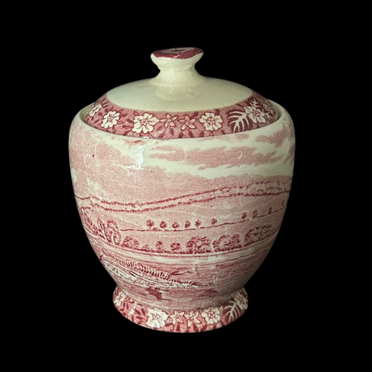 Palissy Pottery Thames River Scenes: Marmeladedose / Marmeladetopf  - rot (9034208805188)